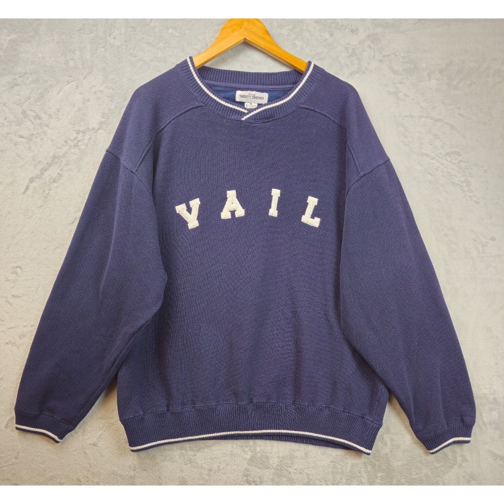 Vintage The Shirt Comapany Vail Colorado V Neck Sweater Waffle Knit Navy XL 90s